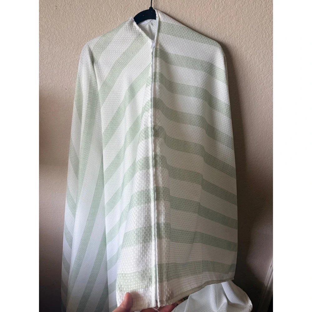 IZOD Sage Green White Striped Shower Curtain‎ Waffle Weave Linens 100 x 60